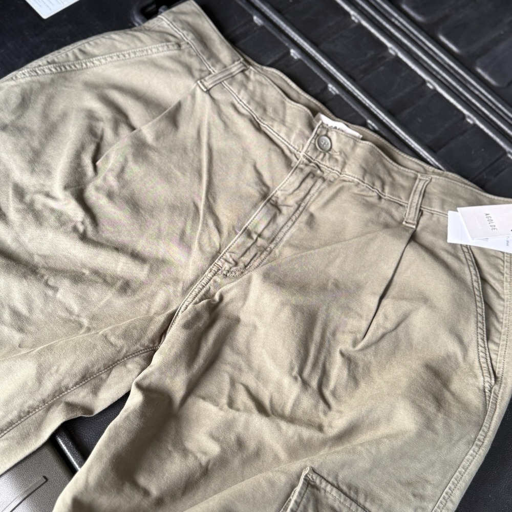 AGOLDE Jericho Fatigue Olive Green Cargo Pants Cropped Wide‎ Leg Pleated Size 31